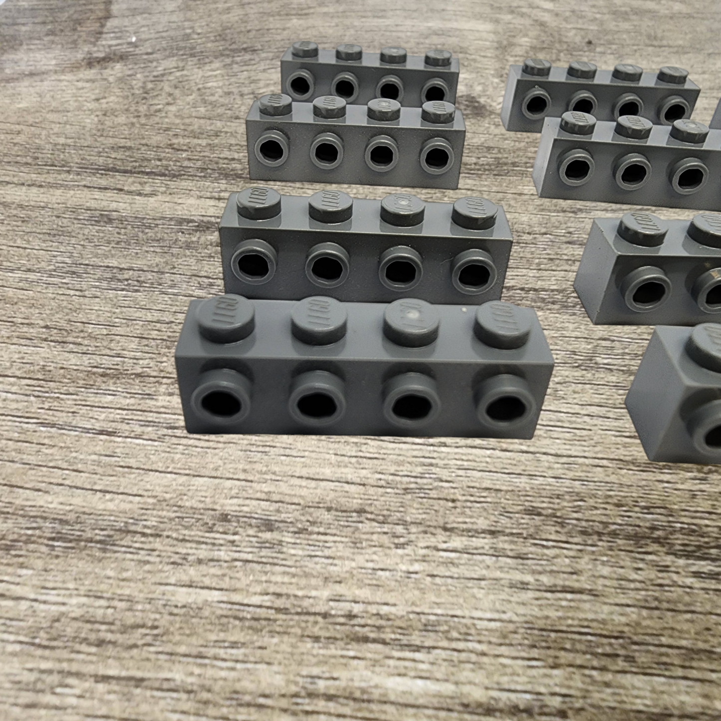 12x Lego Modified Brick 1x4 with Studs on side 30414 Dark Bluish Gray